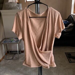 Women's Ribbed Wrap Top - Cream